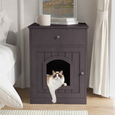 Tenafly Cat Litter Box Enclosure With Drawer, Side Table, Indoor Pet Crate, Cat Home Nightstand,Apartment,Small Room