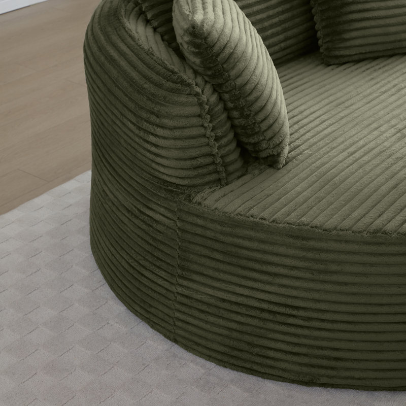 Fauteuil rond 53,5 po en velours côtelé moderne avec 3 coussins, Vert