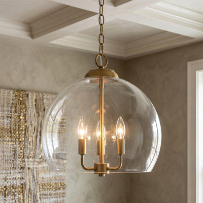 Dansby 3-Light Antique Brass Globe Pendant Light for Kitchen Island