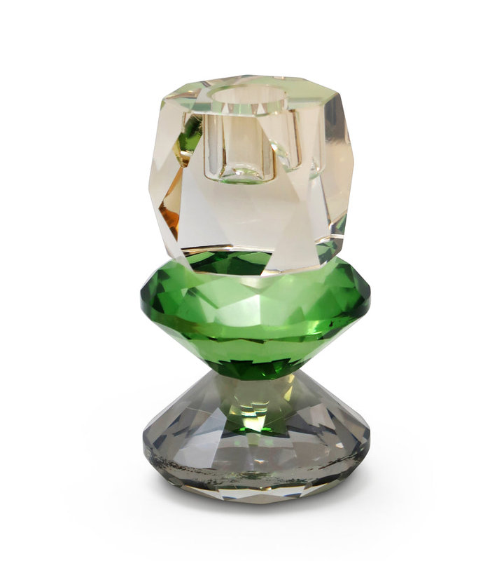 Tricolored Crystal Candlestick - Amber/Green/Pink