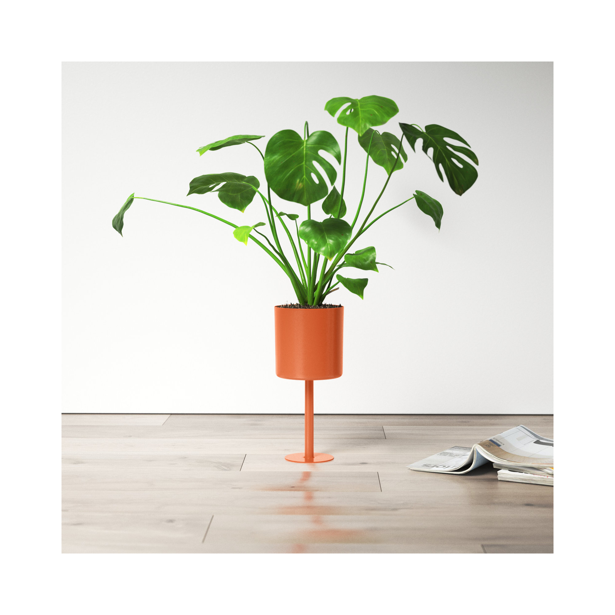 Wanderer Metal Planter on Base - Contemporary Round Iron Planter on Flat Round Base in Classic White - Indoor or Outdoor Decor