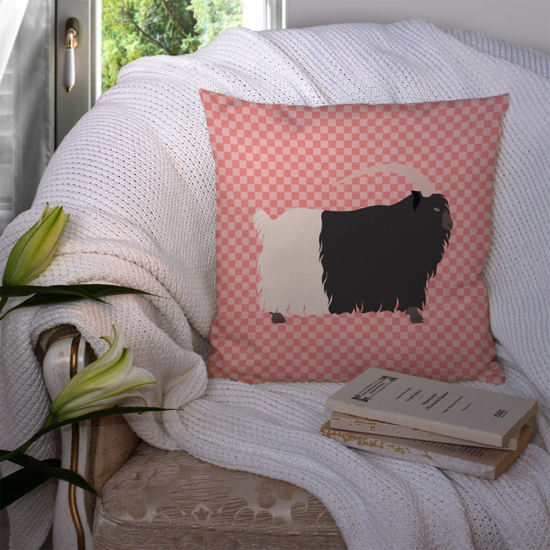 Coussin décoratif extérieur à damier de chèvre, Rose, 14 po x 14 po