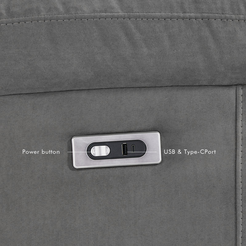 Canapé inclinable électrique en tissu de 81 po avec ports USB-C Kimblyn, Gris
