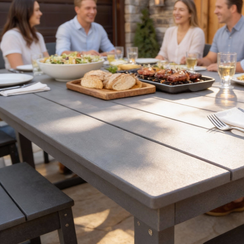 7-Piece HDPE Outdoor Dining Set With Weather-Resistant Patio Table And 6 Armless Chairs, 6