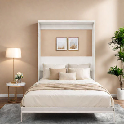 Grand lit mural multifonctionnel en MDF et métal peu encombrant, solution pour maison moderne