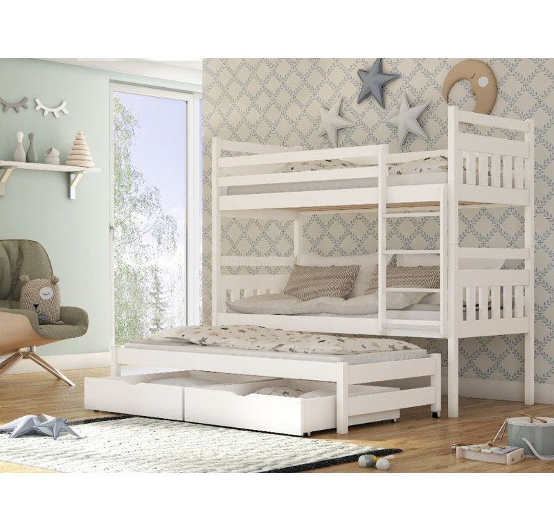 Garbo Bunk Bed with Storage Included with Trundle Included, White