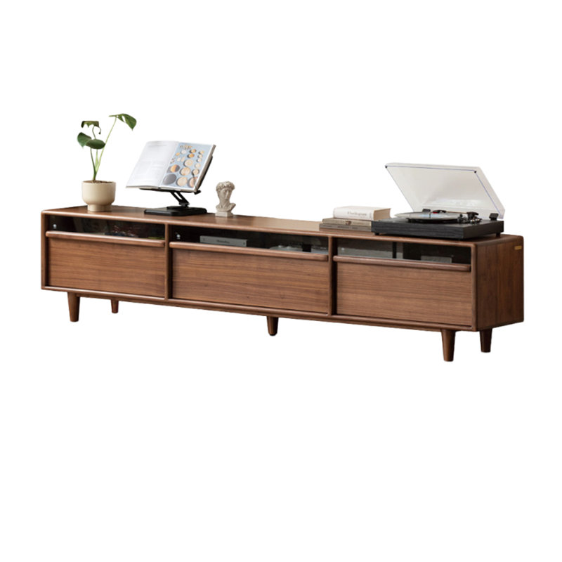 Modern Minimalist Style Black Walnut TV Stand, 20.47"H x 86.61"L x 15.75"W