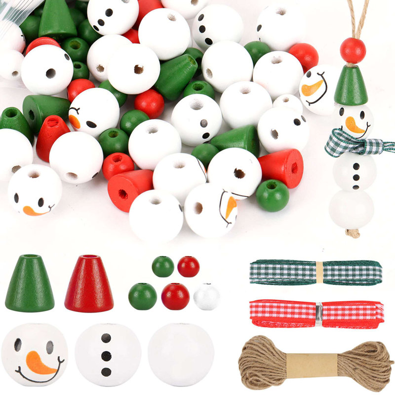 Ensemble de perles en bois de bonhomme de neige pour Noël