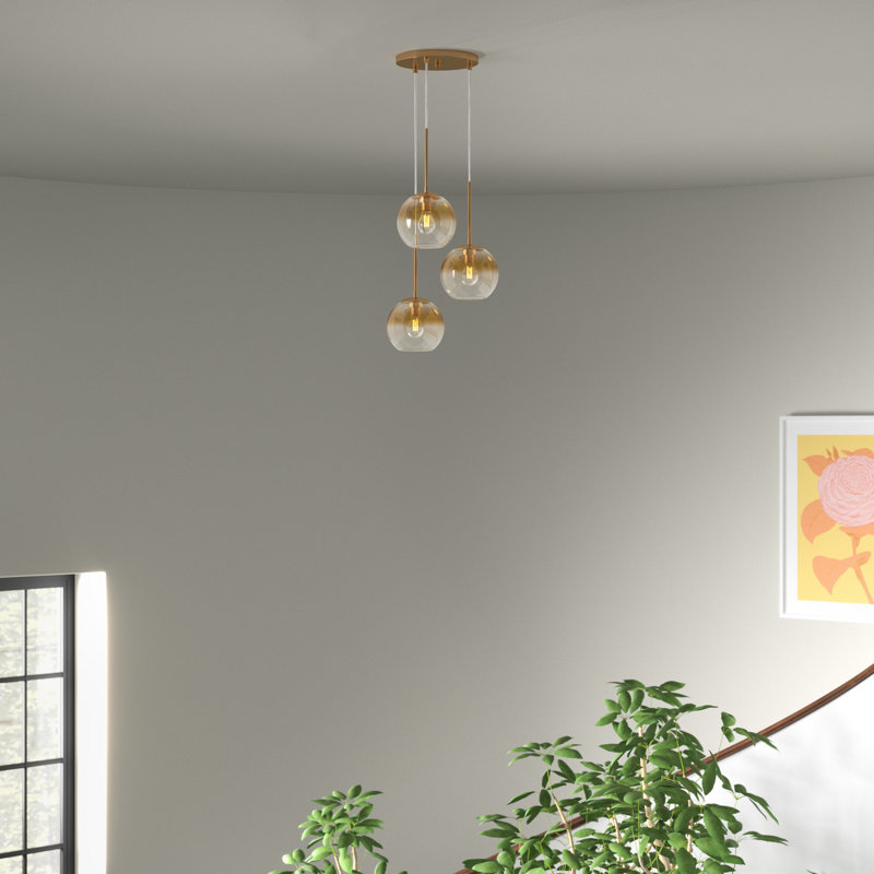 Luminaire suspendu sphère 3 lumières Azlin, Or doux, H 18 po x l 15,75 po x P 17,5 po