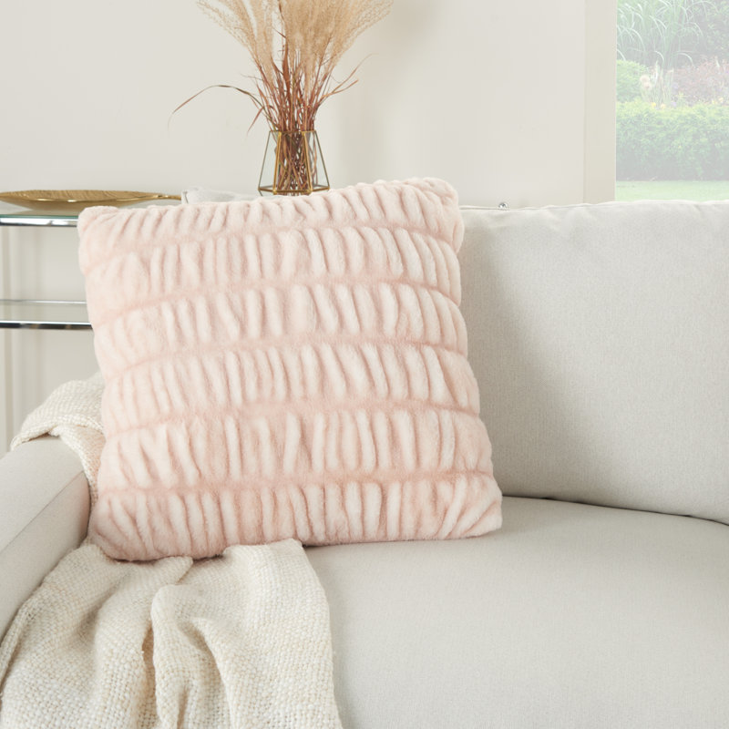 Blush Faux Fur Square 20" x 20" Decorative Throw Pillow