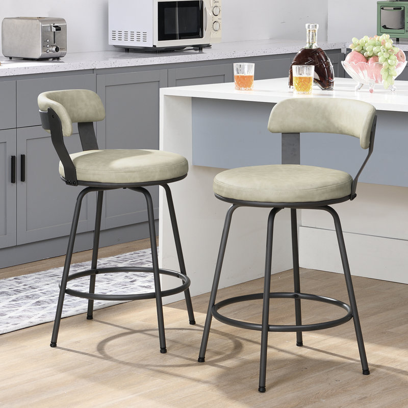 Tabouret de bar et de comptoir pivotant à dossier bas Kipton, Tabouret de comptoir (siège d’une hauteur de 24, Beige