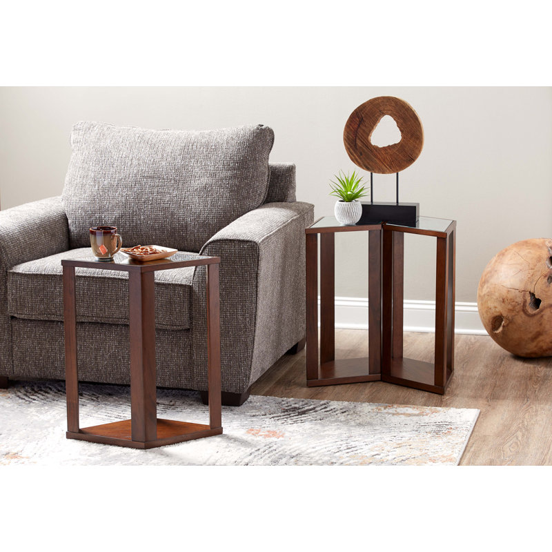 Siobhan Mirrored Glass Top End Table Set, Brown