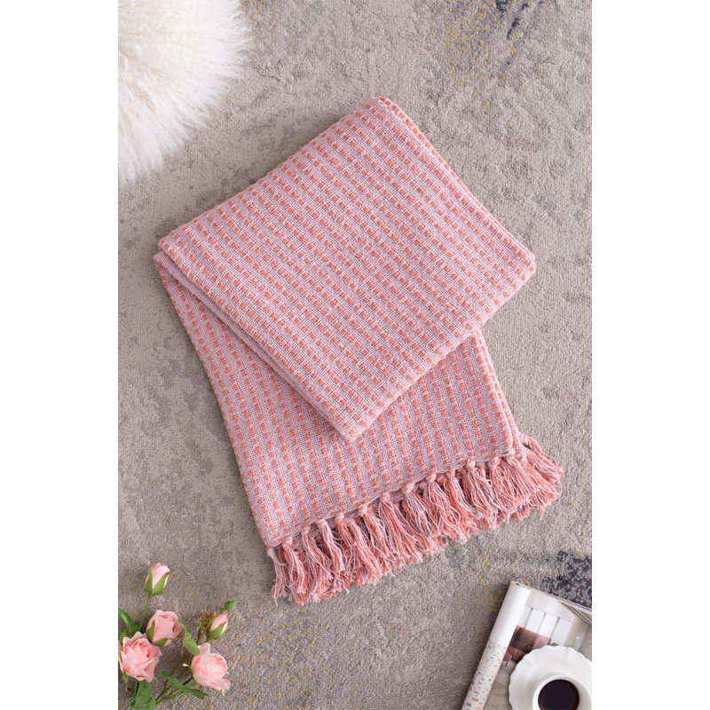 Jeté 50x60 "en coton rose avec pampilles, Rose clair