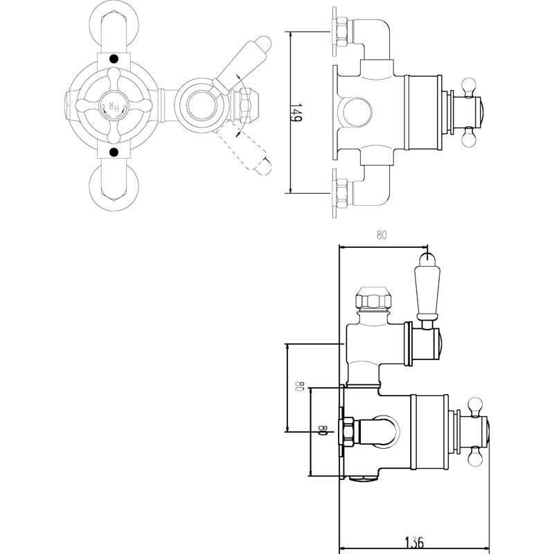 Topaz Double Exposed Thermostatic Shower Valve, White