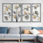 Ensemble de 4 pièces d'art mural en cuir et feuille de ginkgo, décor moderne peint à la main pour le vestibule et le salon