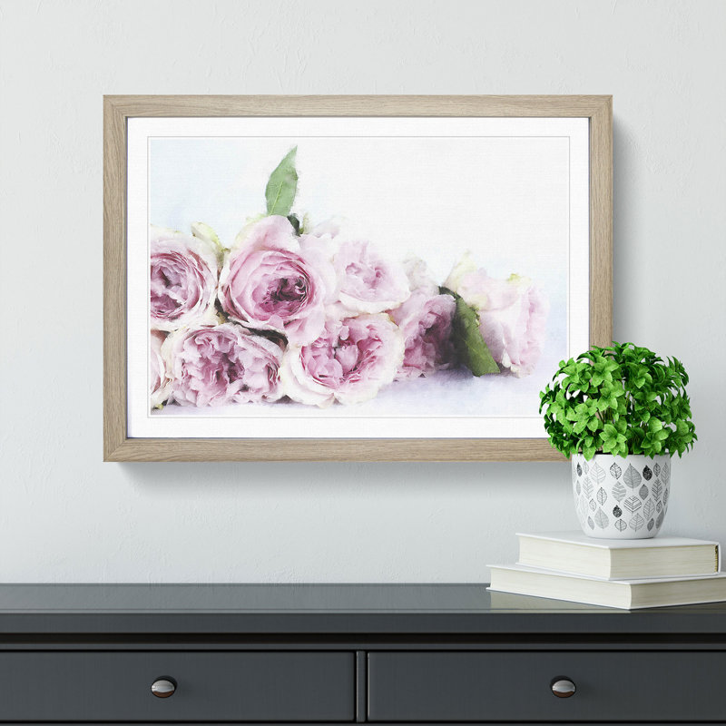 Dusty Pink Roses - Picture Frame Graphic Art Print, 45cm H x 63cm W x 2cm D, Oak Framed