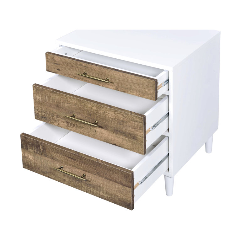 3 tables rectangulaires en chêne blanc et vieilli pour le salon avec rangement