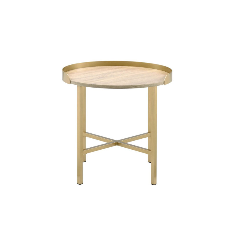 Table de bout avec plateau rond et pieds en métal