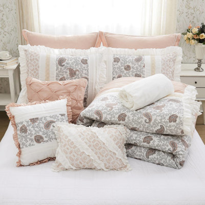 Édredon 9 pièces en coton - très grand avec des taies décoratives européennes brodées pour le tissage de la chambre à coucher