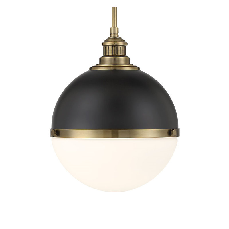 Luminaire suspendu simple en métal avec abat-jour en verre Blosser, 13 po de largeur, Charbon / laiton vieilli oxydé