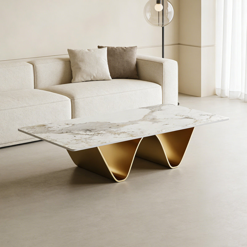 Table basse Simple Living, H 15,74 po x L 51,18 po x l 27,55 po, Blanc/taupe, Doré