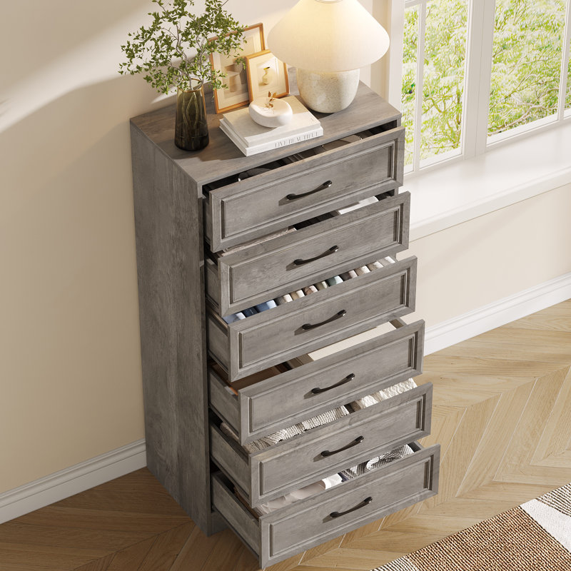 Commode 6 tiroirs pour chambre à coucher, Gris
