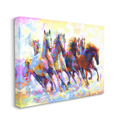 «Vivid Wild Horses Courir» par Leon Devenice, peinture sur toile tendue