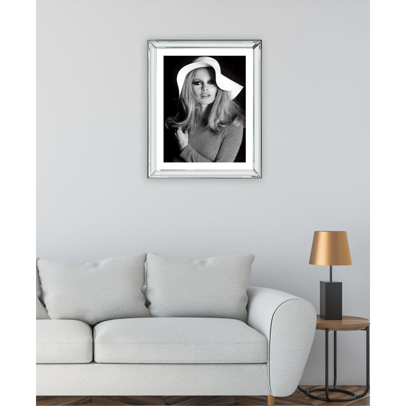 Brigitte Bardot With Hat - Print on Wood, Silver, 56cm H x 45cm W x 5cm D
