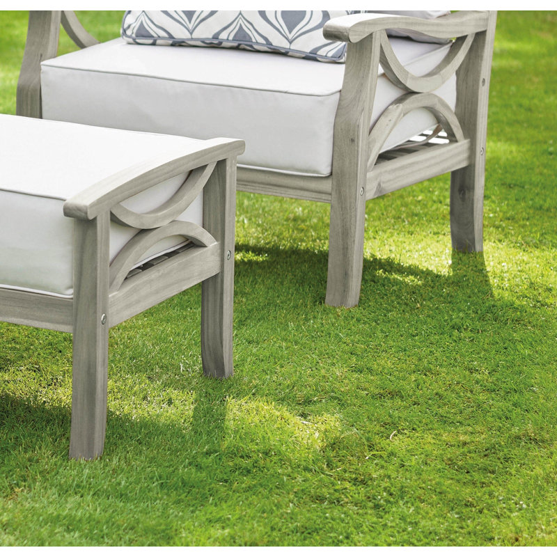 Jaenis Acacia Outdoor Lounge Chair with Ottoman, Sunbrella® Cushions Included