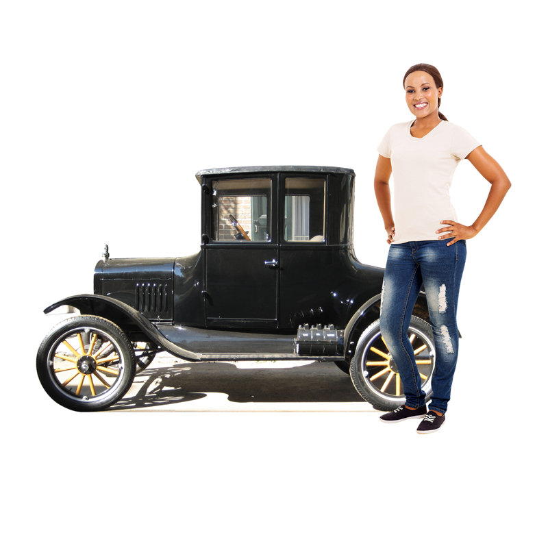 Life-Size Black and Yellow Classic Car Cardboard Standup