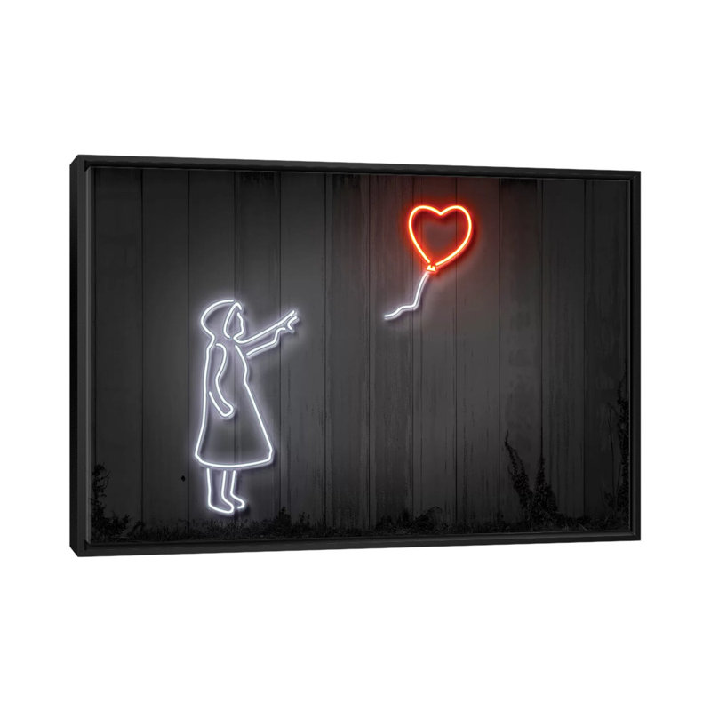 «Girl with a Balloon», impression sur toile, H 18 po x l 26 po x P 1,5 po, Toile avec cadre noir, Pas de tapis