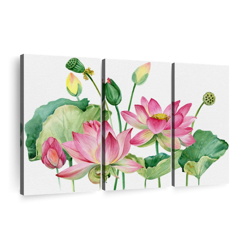 «Grappe de lotus rose», 3 pièces, H 20 po x l 33 po