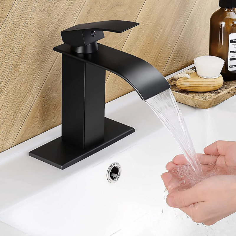 Robinet de lavabo de salle de bain à poignée simple avec bonde noire
