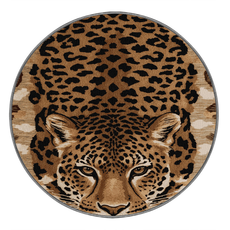 Washable Clouded Leopard Big Cats Area Rug, Round 6'