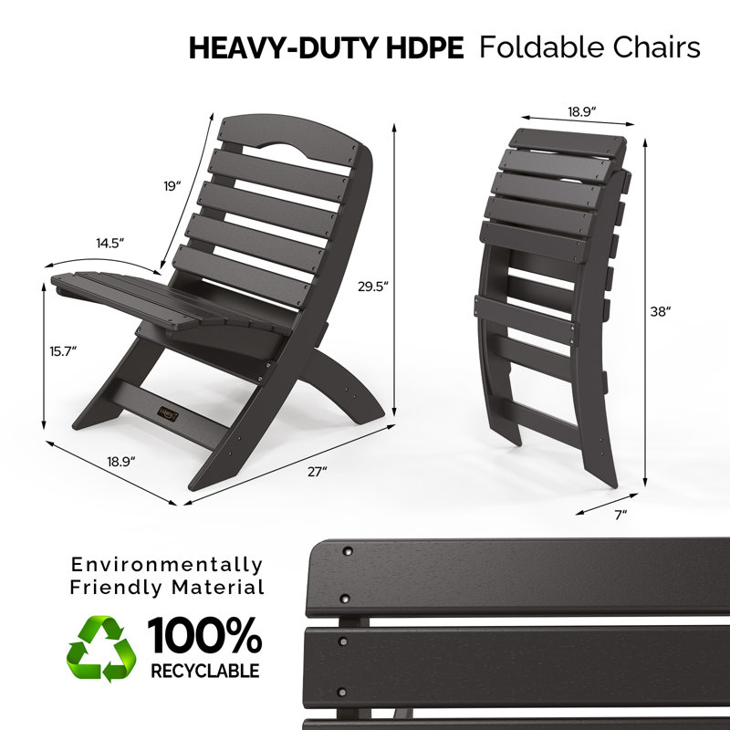 Patio HDPE Portable Armless Adirondack Chair, Black