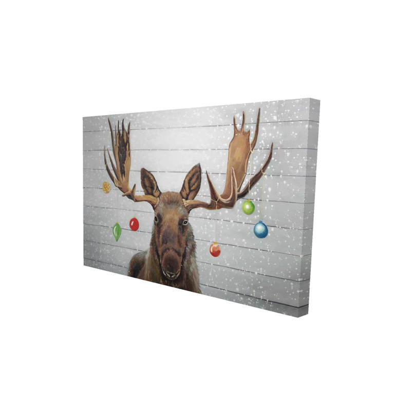 Orignal a des boules de Noël - art décoratif de toile de cerf, H 36 po x l 24 po