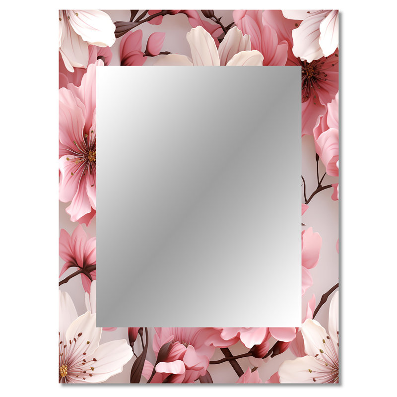 Atzi Pink And White Carnation Blossoming Grace - Floral Mirror, Cottage Unique Wall Mirror, Printed Metal Art, 40" x 30"