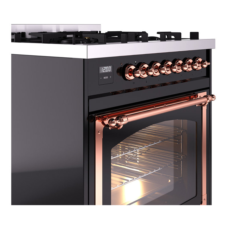 ILVE Nostalgie II Noblesse 30 in Dual Fuel Range, Liquid Propane, Glossy Black/Copper
