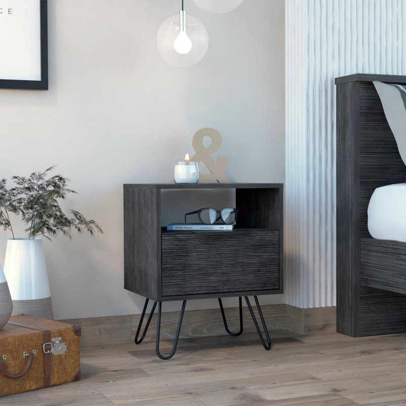 Jacara 17.7'' W Metal Nightstand, Gray