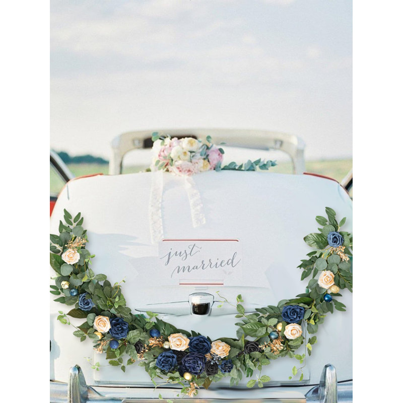 Guirlande de fleurs de 5,9 pi - fleurs arquées de mariage pour décoration de fond, eucalyptus et rose, guirlande de fleurs artificielles pour le manteau - décoration de table de tête chérie pour la réception, décorations de mariage