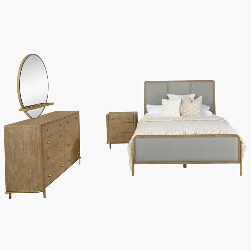 Ensemble de chambre avec très grand lit gris 4 pièces Eastern, Gris, Quatre pièces : lit, table de chevet, commode et, Roi