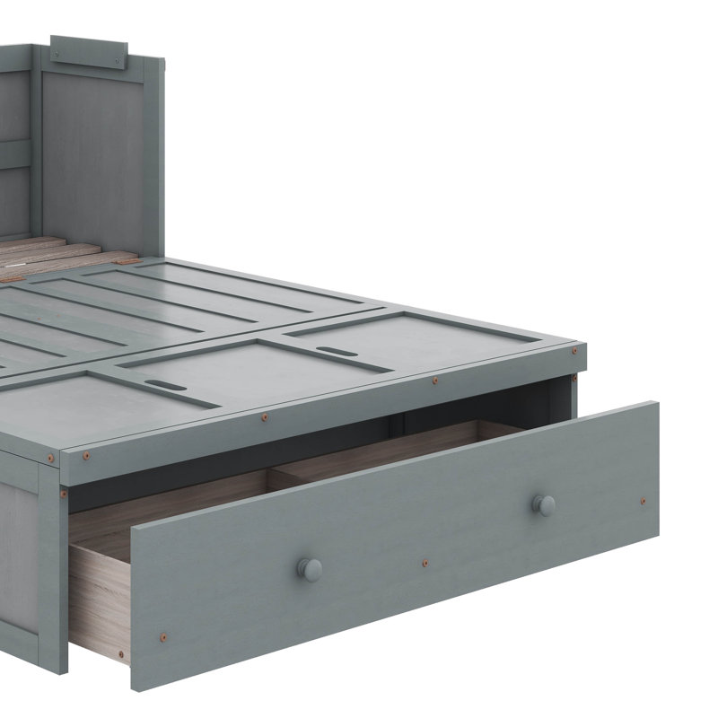 Murphy Bed Featuring Built-In Storage Drawer, Gray, Queen