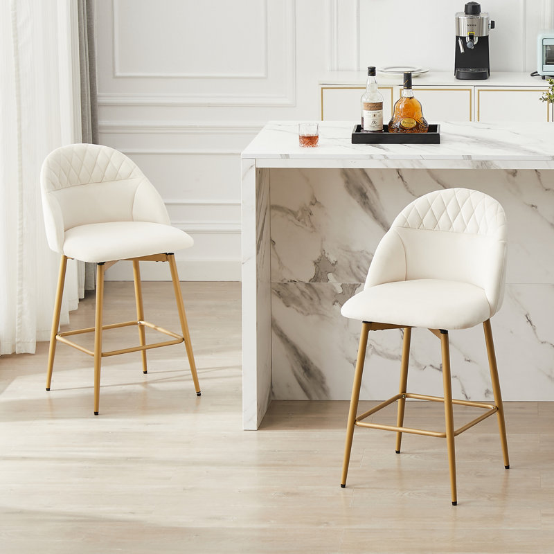 Kisa Swivel Velvet Bar & Counter Stool (Set of 2), Counter Stool (24” Seat Height, Beige