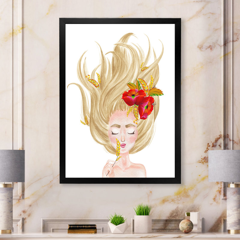 Mignon cheveux blonds - œuvre d'art pour enfants, Cadre noir, H 20 po x l 12 po x P 1 po
