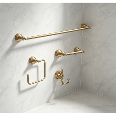 Ensemble d'accessoires de salle de bain de luxe en bronze champagne pour 4 personnes, porte-serviettes mural robuste avec barre à serviettes de 18 po, porte-rouleau de papier hygiénique, anneau à serviettes et crochet