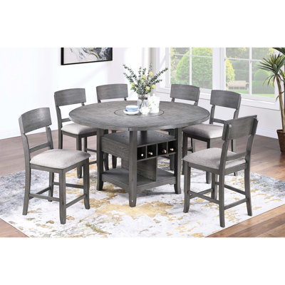 Table grise classique à hauteur de comptoir avec paresseux intégré, quatre compartiments ouverts et abattant pour la cuisine