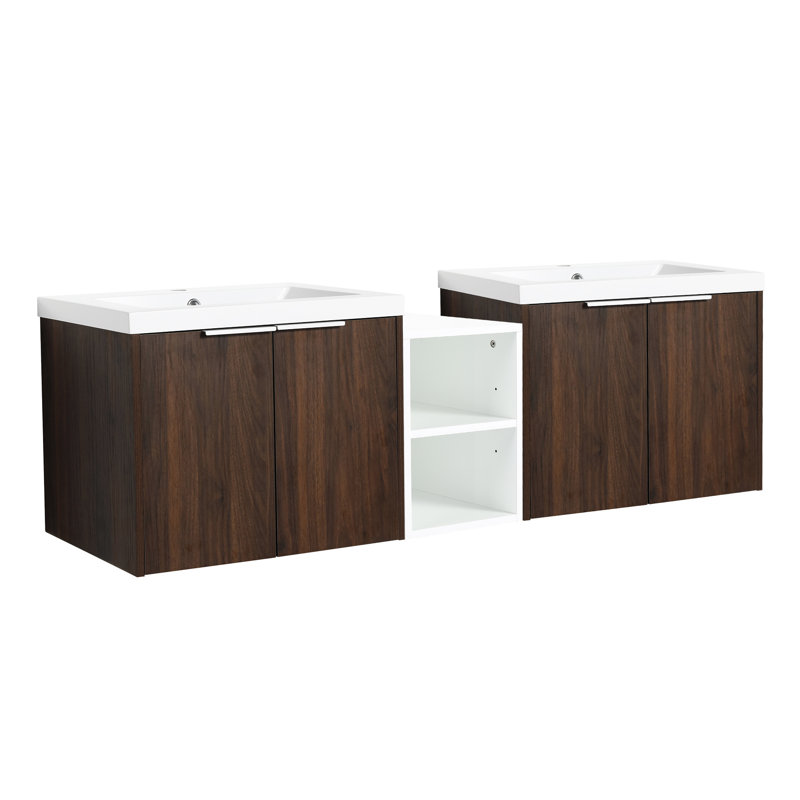 Meuble-lavabo 60 po, lavabo et portes à fermeture douce, armoire 24 po 12 po, lavabo en résine, poignée en métal fiable, couleur noyer