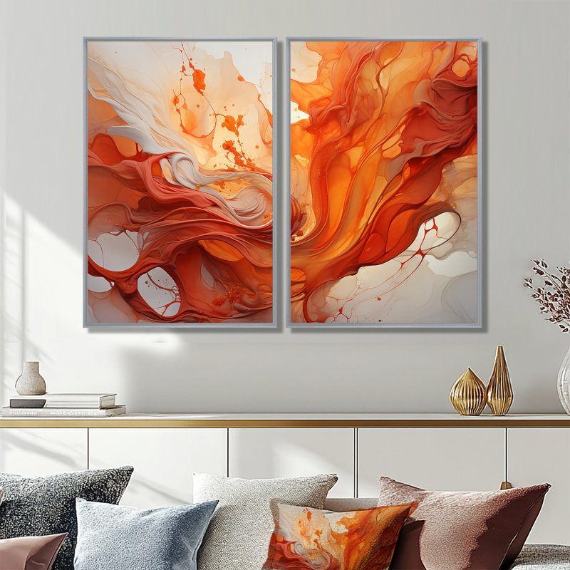 «Abstract Red Firestorm Symphony I - Large Drip», reproduction d'art sur toile, 36" H x 48" W, Impression encadrée flottante