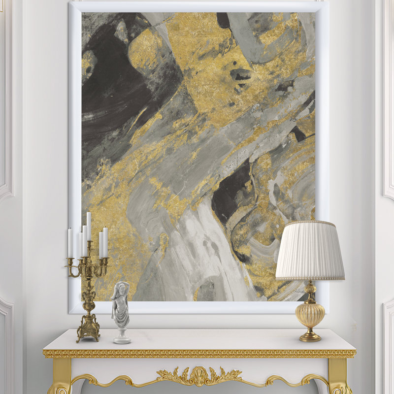 Marbre doré et noir - reproduction de cadre photo sur toile, Cadre blanc, H 20 po x l 12 po x P 1po