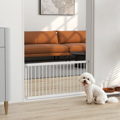 26"-37" Dog Gate, 18" Tall Pet Gate with 2 Extension, White